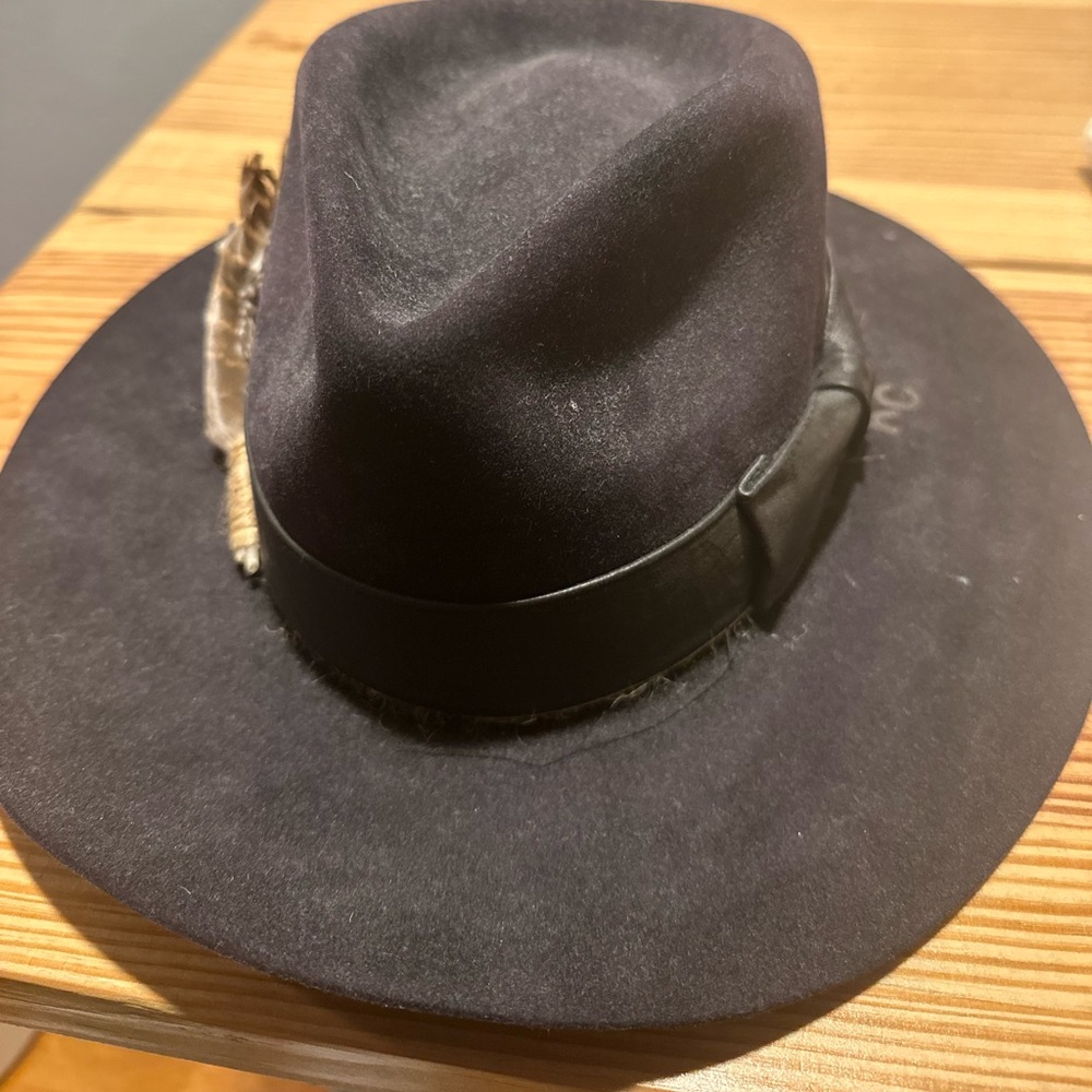 Nick Fouquet hat beaver felt fedora 6 7/8 55 black Teressa foglia dark navy flat